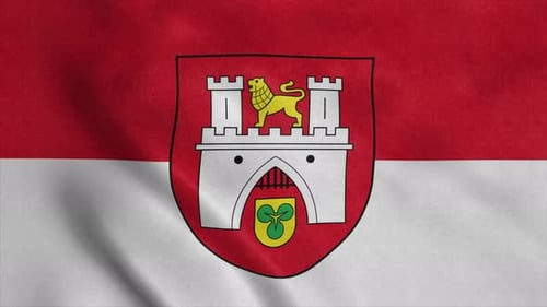 City Flag Waving Animation with Castle and Lion Emblem