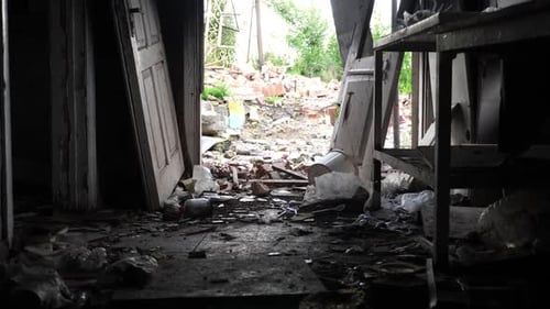 View to Destroyed Residential Buildings at Kharkivska Oblast Ruined Houses After Bomb Attacks on