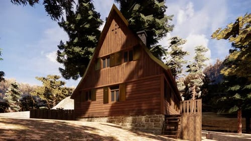 Cozy Wooden Cabin in Snowy Mountain Landscape