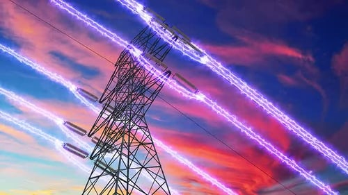 High Voltage Electricity Flowing Through Power Lines