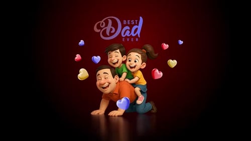 Modern Animated Father and Children for Best Dad Ever