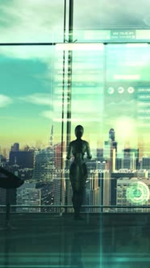 The Robot Trades on the Stock Market 3D Render