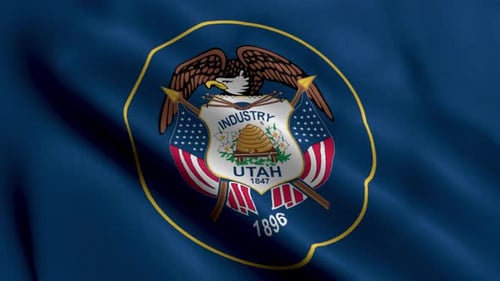 Waving Fabric Flag of Utah with State Seal