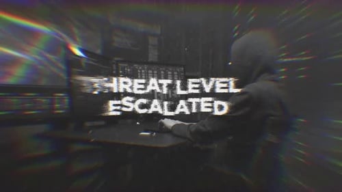 Digital Glitch Text Reveal: Threat Level Escalated