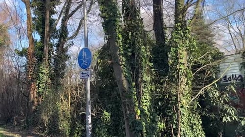 German sign which points to a divided foot and cycle path in both directions