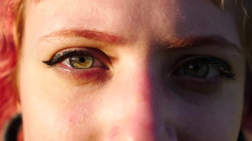 Green Eyes of Attractive Lady Looking Into Camera Outdoor Face of Pretty Female Illuminating By