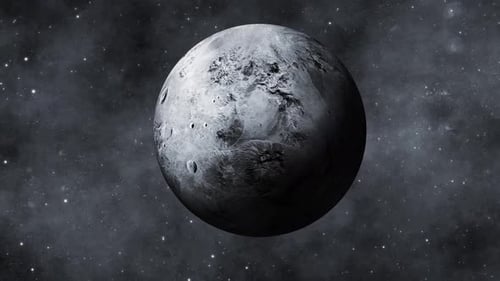 Rotating Grey Cratered Planet in Starry Space Loop