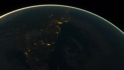 Spinning Earth with City Lights and Orbiting Sun Reveal