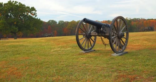 Cannons on Grassy Field in Autumn