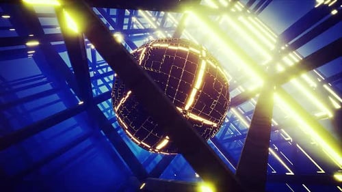 Spinning Futuristic Tech Sphere with Glowing Grid Lines