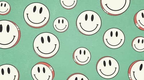 Retro Floating Smiley Faces Loop Background