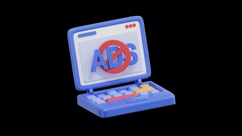 3D-Werbeblocksymbol — Datenschutzkontrolle, Anti-Tracking-Filter, Werbefreies Shield-Symbol