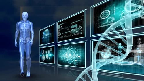 Futuristic Human Body and DNA Medical Science Display