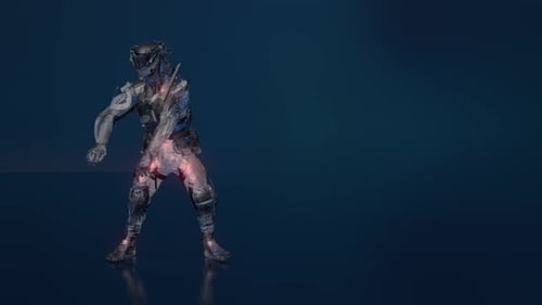 Futuristic Transparent Robot Performing Dance Moves Animation