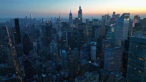 Fantastic scenery of skyscrapers in New York city. Metropolis with modern architecture