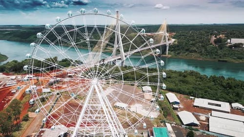 Observing Wheel on the Triple Frontier Area Brazil Argentina Paraguay Aerial View of the Area Near