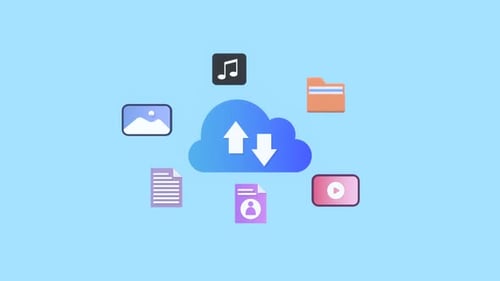 Secure Cloud Storage & Computing Animation. File Sharing with Cloud Tech.