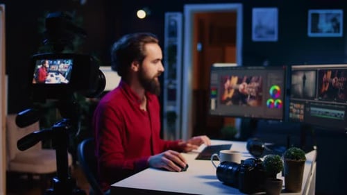 Video Editor Films Content for an Online Broadcast