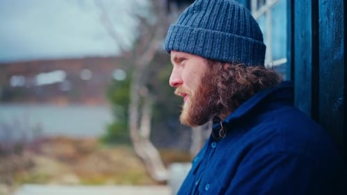 Male Hiker Drinking Tea In The Morning - Close Up