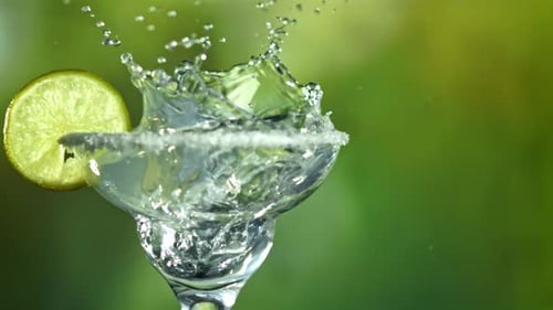 Ice Falls Into a Margarita Cocktail Filmed on a Highspeed Camera at 1000 Fps