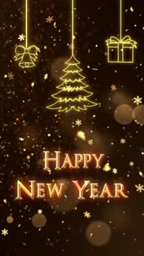 Happy New Year Greeting with Glowing Holiday Elements