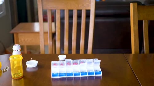 Un homme mûr organise ses médicaments pour une utilisation sûre de la semaine
