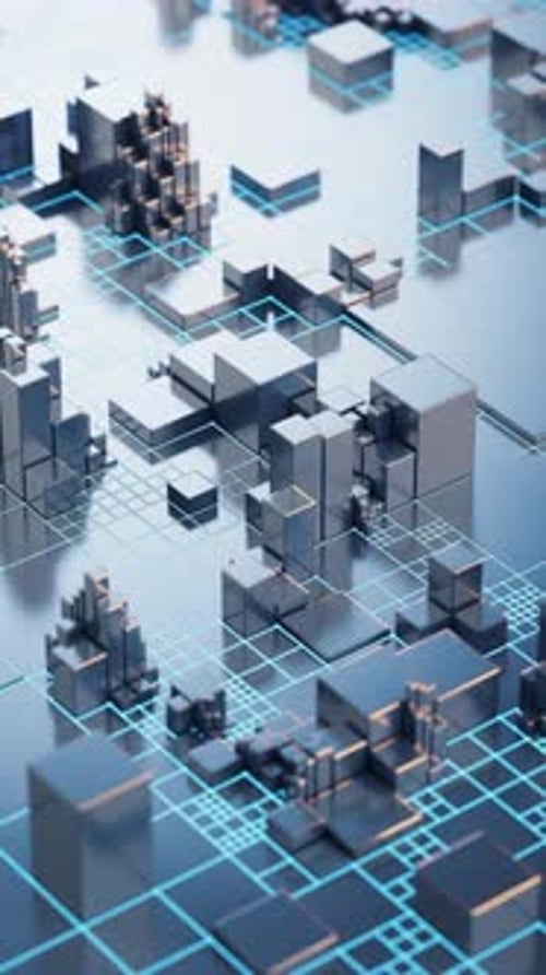 Futuristic Digital Grid with Rising Cubes Animation