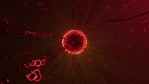 Abstract Glowing Red Sphere with Interconnected Particle Network