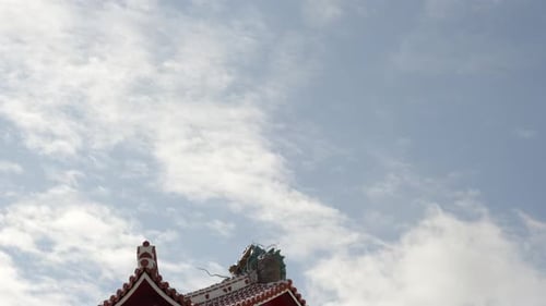 Shurijo Castle Roof Under Restoration Protective Barriers Tilt Down Shot