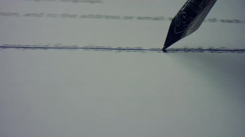 Macro of Fountain Pen Writing Straight Line on Business Contract. Unrecognizable Business