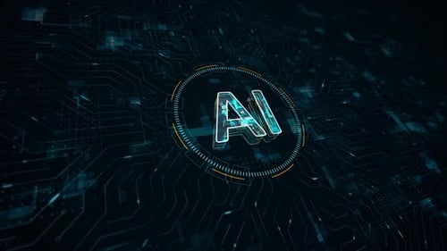Blue digital Ai logo with data transfer concept and connection technology of future with futuristic