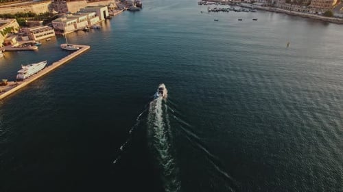 Aerial view of La Valletta city downtown at sunset, Malta.