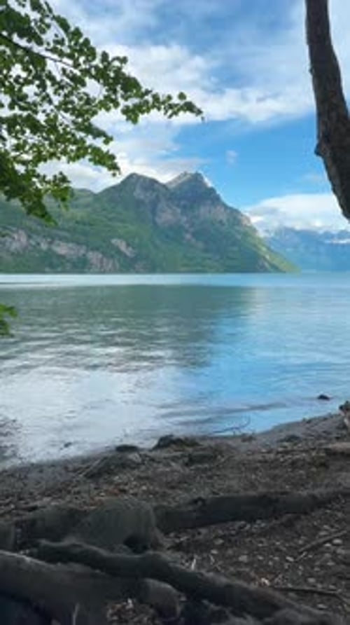 Lake Walen shore waves ripple nature outdoor Switzerland travel destination vertical video