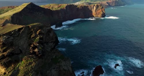 Aerial Panoramic View Of Ponta de Sao Lourenco Coast On Madeira Island, Portugal.