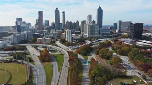 Aerial View of Downtown Atlanta Featuring Peachtree Center Skyline and Skyscrapers