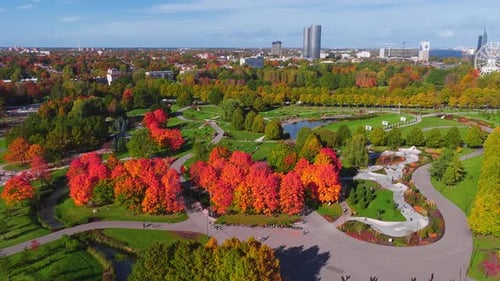 Aerial View of Riga with Autumn Colors Ferris Wheel and Landmarks