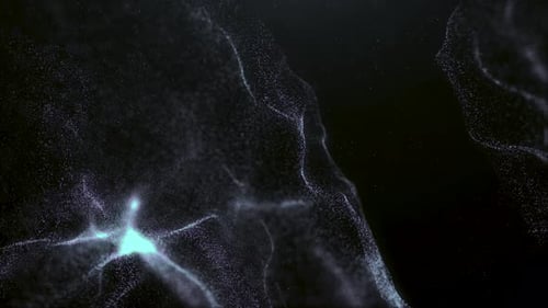 Dark background as a loopable sequence with glow particles and depth of field. 3d render of massive