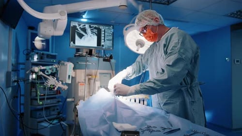 Surgeon Performing Operation in Modern Operating Room