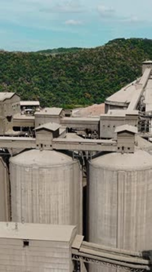 Cement Factory Industrial Silos Aerial View