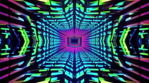 Retro Synthwave Neon Hexagonal Light Tunnel VJ Loop