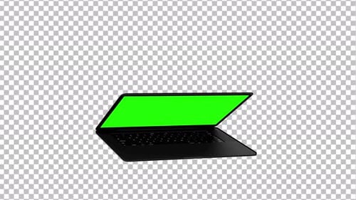 3D Animation Of An Open Laptop With A Green Screen And Transparent Background...
