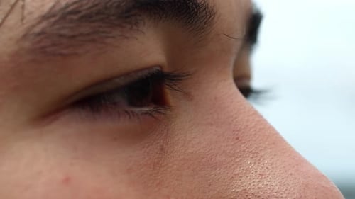 extreme close up of asiatic male dark eyes gaze