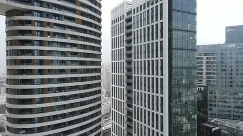 Tel Aviv air cityscape with financial district on a cloudy day