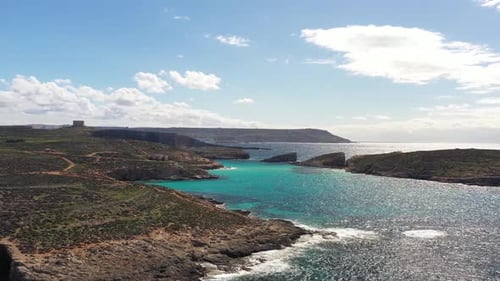 Aerial view of Blue Lagoon, Comino, Malta.
