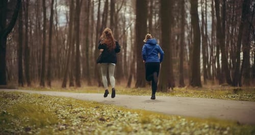 Two Woman Workout Exercising In Park Jogging Fitness