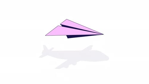 Flat Design Paper Airplane Flying with Aircraft Shadow Animation