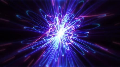 Abstract scientific background with bright neon energy swirling hi-tech lines on a dark background