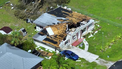 Hurricane Ian Destroyed House in Florida Residential Area