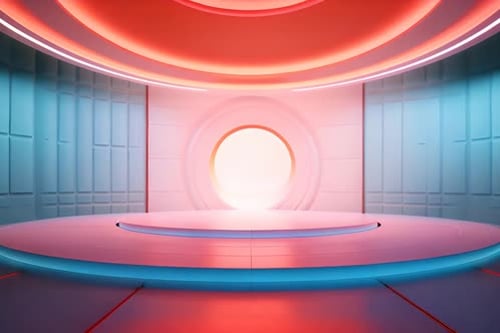 Futuristic Virtual Studio Stage with Dynamic Neon Lighting