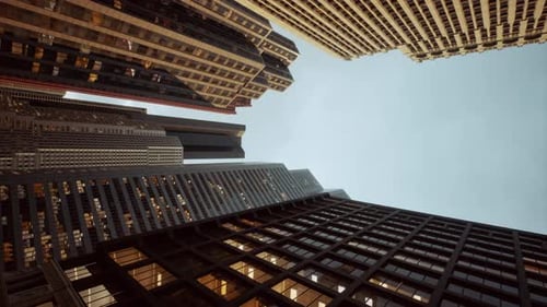 Vertical Format of Looking Directly Up at the Skyline of the Financial District